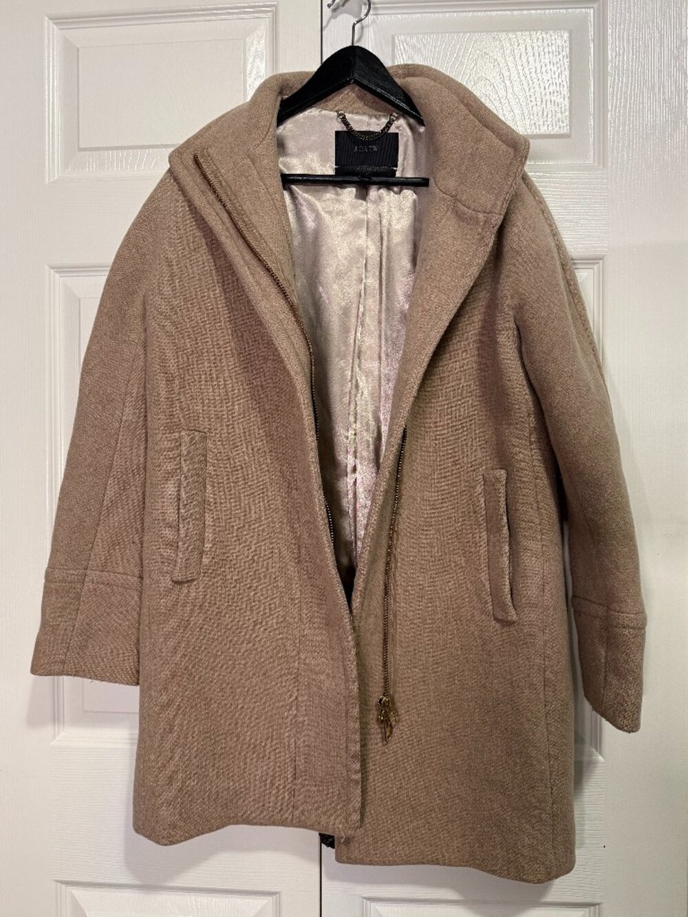 J.Crew Cocoon Coat in Italian Stadium-Cloth Wool - Tan/Taupe, Size 4